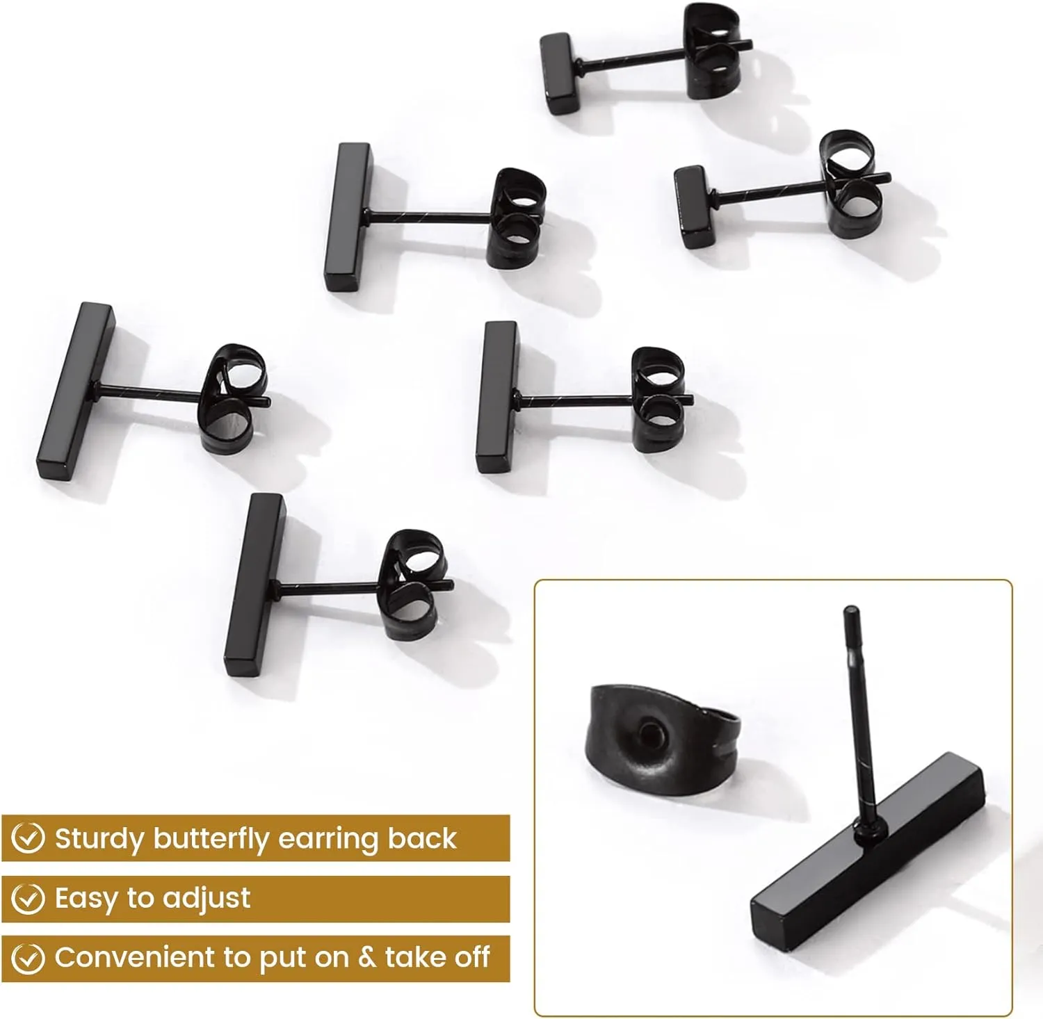 GoldChic Jewelry Earrings Sets for Men, Womens Stainless Steel Earrings Pack 3-12Pairs, Classic Design Bar/Hexagon/Geometric/Round Stud Earring Punk Ear Piercing Studs