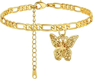 GOLDCHIC JEWELRY Gold Butterfly Anklets for Women,Cute Figaro Chain Ankle Bracelets Foot Chains 8.5 2 Inches
