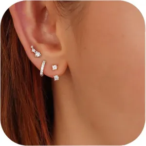 Gold/Silver Earrings for Women Trendy Jacket Studs Earrings Stack 14k Gold Plated Small Hoop Huggie Earring Sets for Multiple Piercing Everyday Ear Cartilage Earring - Gold Jewelry Gifts For Women