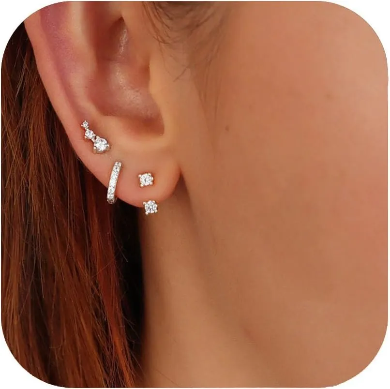 Gold/Silver Earrings for Women Trendy Jacket Studs Earrings Stack 14k Gold Plated Small Hoop Huggie Earring Sets for Multiple Piercing Everyday Ear Cartilage Earring - Gold Jewelry Gifts For Women