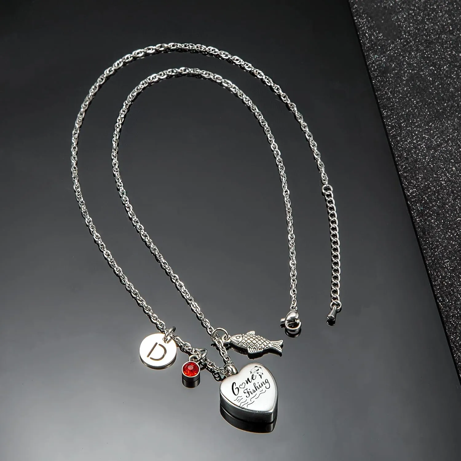 Gone Fishing Urn Necklace for ashes In Loving Memory of Fisherman Remembrance Birthstone Necklace Cremation Jewelry