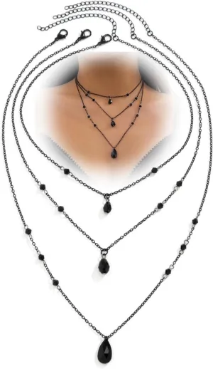 Gothic Black Choker Necklaces for Woman Goth Darkness Grunge Teardrop Choker Layered Y2k Statement Necklace Cosplay Costume Halloween Jewelry Gifts