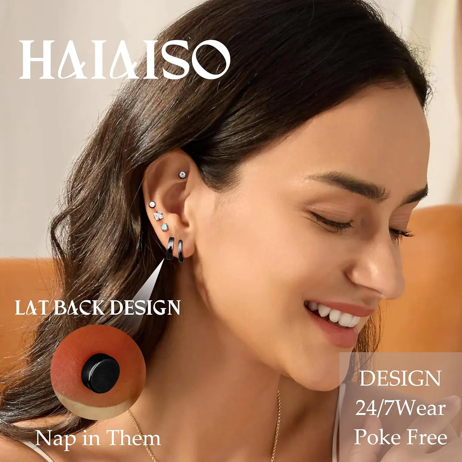 HAIAISO 15 Pairs Surgical Steel Earrings Set for Women Men Hypoallergenic Flat Back Earrings Small Hoop Cartilage Earring Sets for Multiple Piercing Flatback Stud Earrings for Sensitive Ears