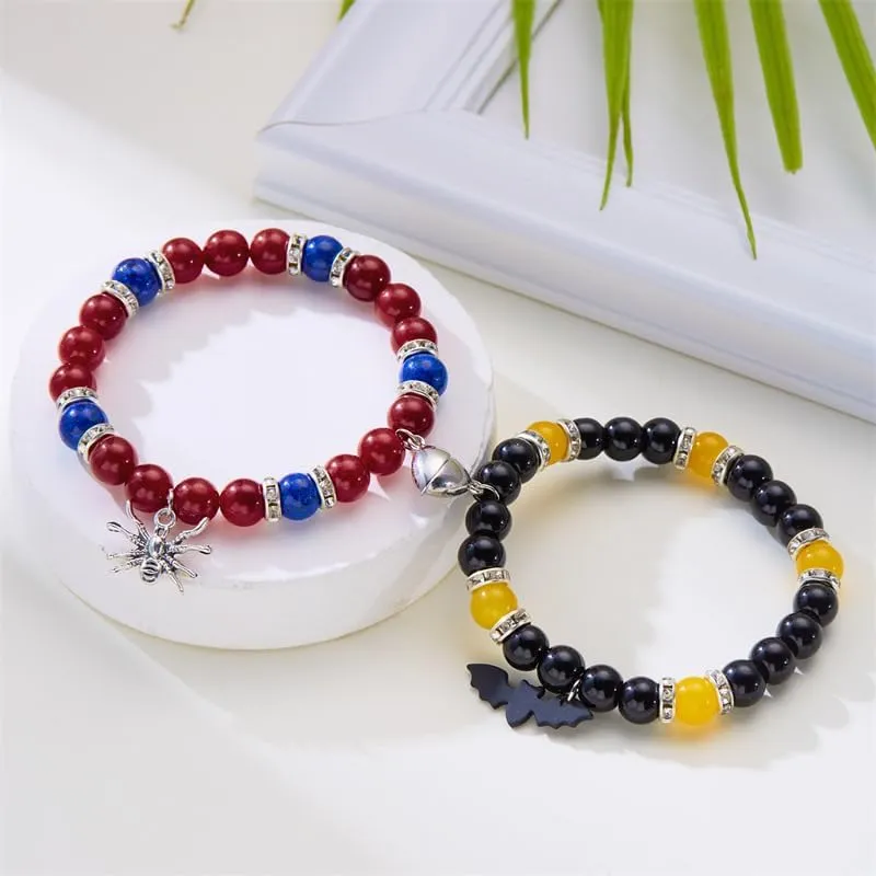 Halloween Spider Matching Bracelets Cute Spider Love Heart Matching Bracelet Y2K Natural Stone Resin Beads Bracelets Relationship Friendship Distance Matching Bracelet Halloween Jewelry Gifts