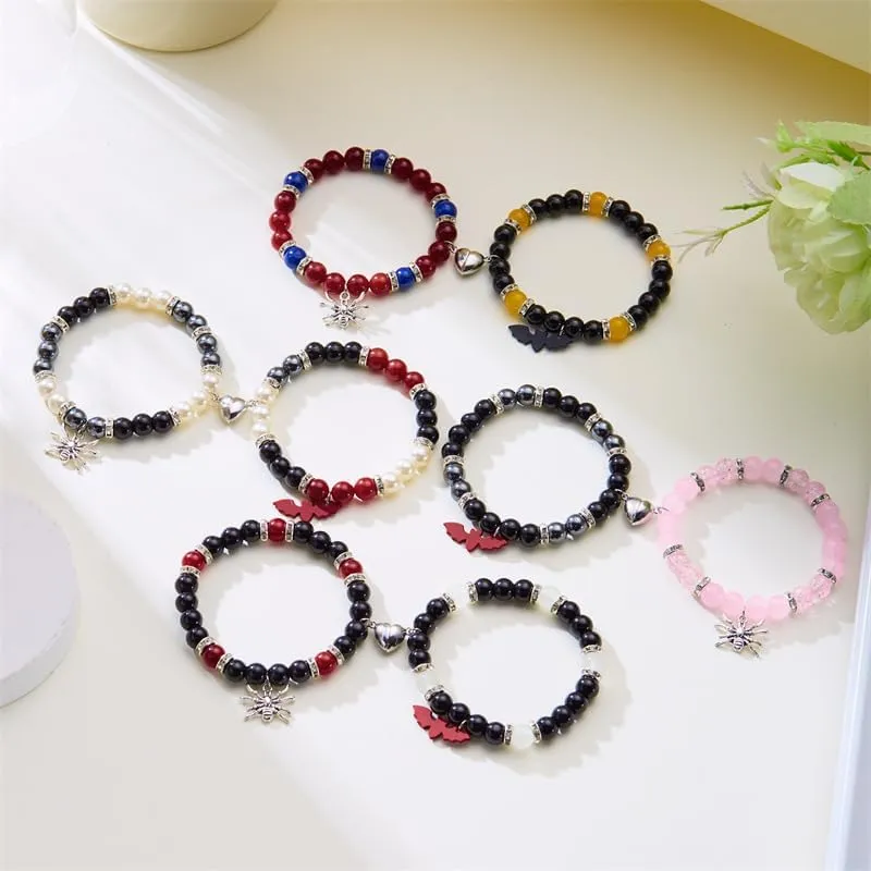 Halloween Spider Matching Bracelets Cute Spider Love Heart Matching Bracelet Y2K Natural Stone Resin Beads Bracelets Relationship Friendship Distance Matching Bracelet Halloween Jewelry Gifts