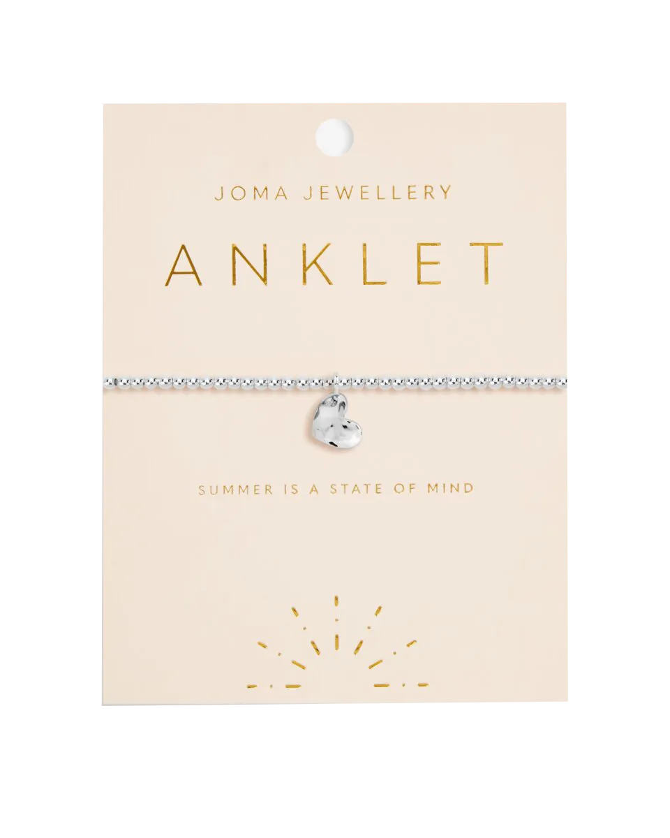 Hammered Heart Anklet in Silver
