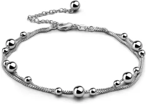 H&Beautimer Simple Fashion Anklet for Women 925 Sterling Silver Adjustable Foot Beaded Charm Beach Ankle Bracelet Anklets Jewelry Gift