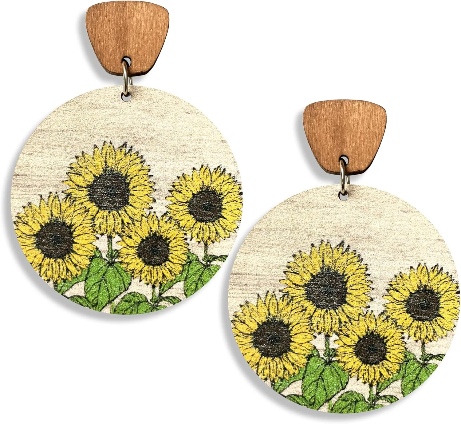 Handmade Bohemian Lightweight Round Wooden Sunflower Dangle Drop Earrings Vintage Boho Wood Geometry Flower Stud Earring for Women Statement