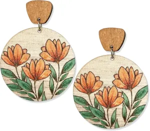 Handmade Bohemian Lightweight Round Wooden Sunflower Dangle Drop Earrings Vintage Boho Wood Geometry Flower Stud Earring for Women Statement