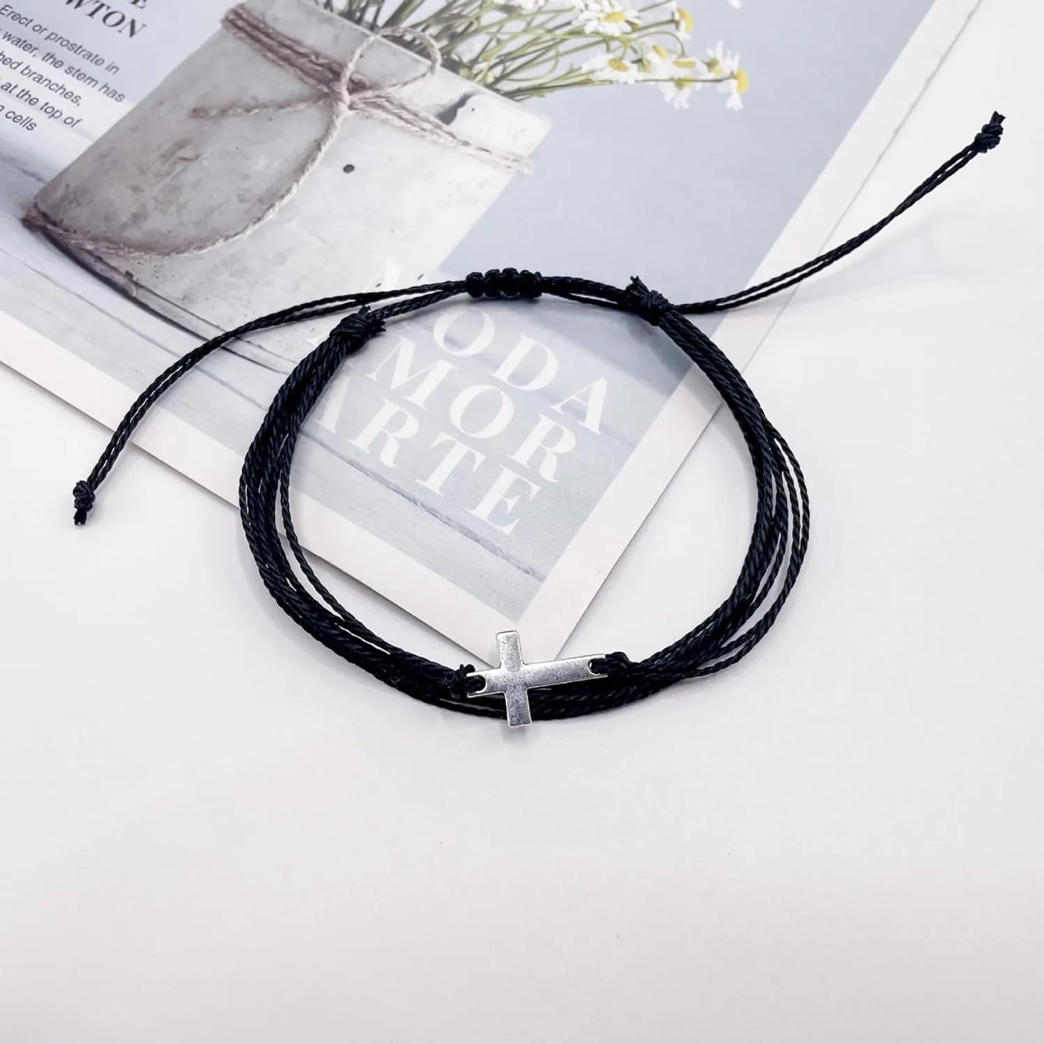 Handmade Cross Sideways Braided Colorful String Adjustable Rope Bangle Friendship Couple Bracelet Faith Hope Blessed Christmas Religious Lucky Jewelry for Women Men
