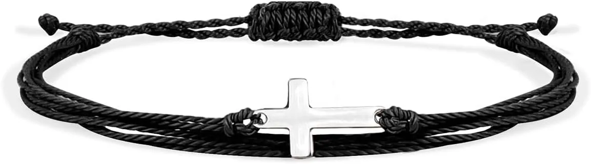 Handmade Cross Sideways Braided Colorful String Adjustable Rope Bangle Friendship Couple Bracelet Faith Hope Blessed Christmas Religious Lucky Jewelry for Women Men