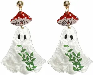 Handmade Sparkling Gilitter Halloween Acrylic Pumpkin Ghost Skull Earrings Funny Cute Mushroon Ghost BOO Dangle Drop Earrings for Women Halloween Costume Cosplay Jewelry Gifts