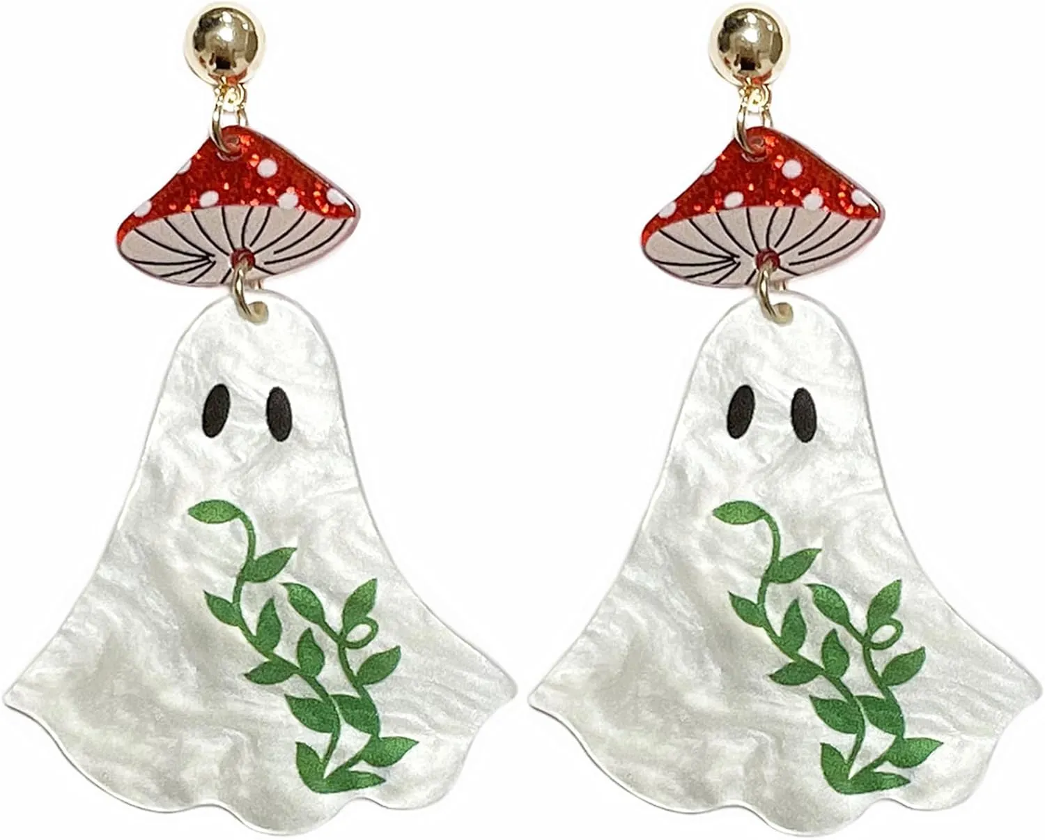 Handmade Sparkling Gilitter Halloween Acrylic Pumpkin Ghost Skull Earrings Funny Cute Mushroon Ghost BOO Dangle Drop Earrings for Women Halloween Costume Cosplay Jewelry Gifts