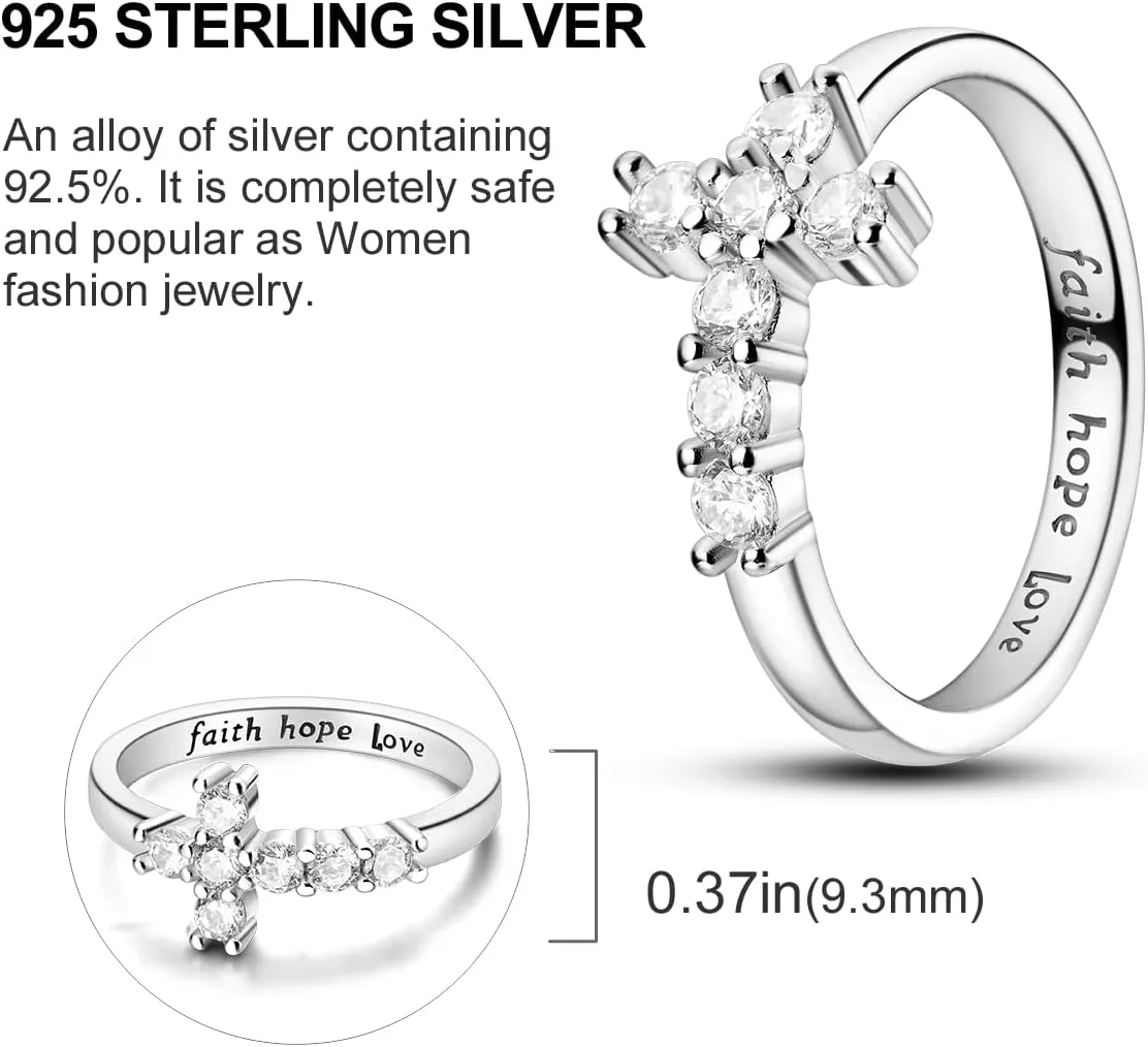 Hapour 925 Sterling Silver Rings for Women, Eternity Stacking Ring CZ Heart Cross Wedding Anniversary Promise Engagement Statement Ring, Animal Cat Flower Bee Daisy Ring Birthday Xmas Gift for Her