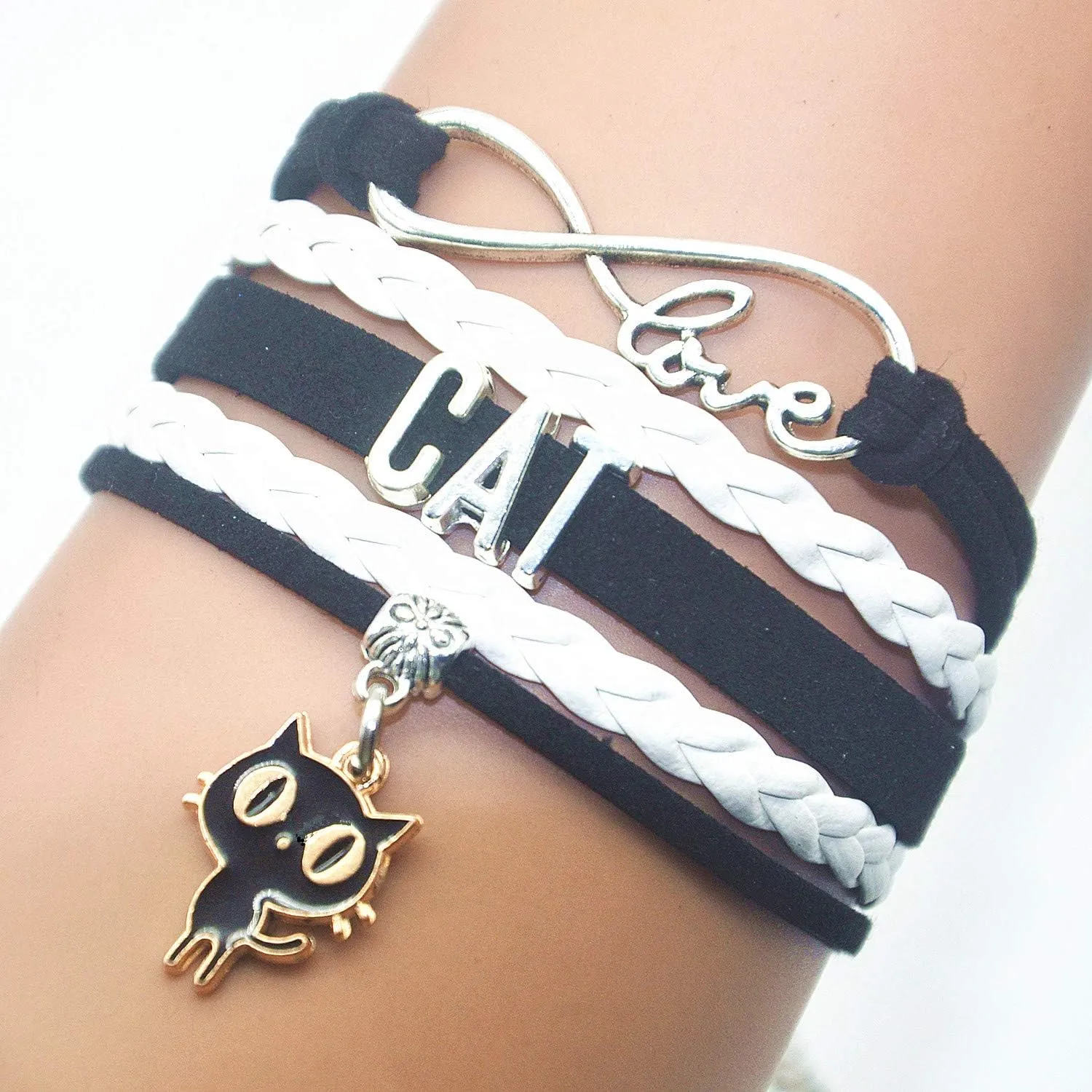 HCChanshi Cat Bracelet - Infinity Love Charm Bracelet for Women, Men, Adult Cat Lover, Cat Themed Gift