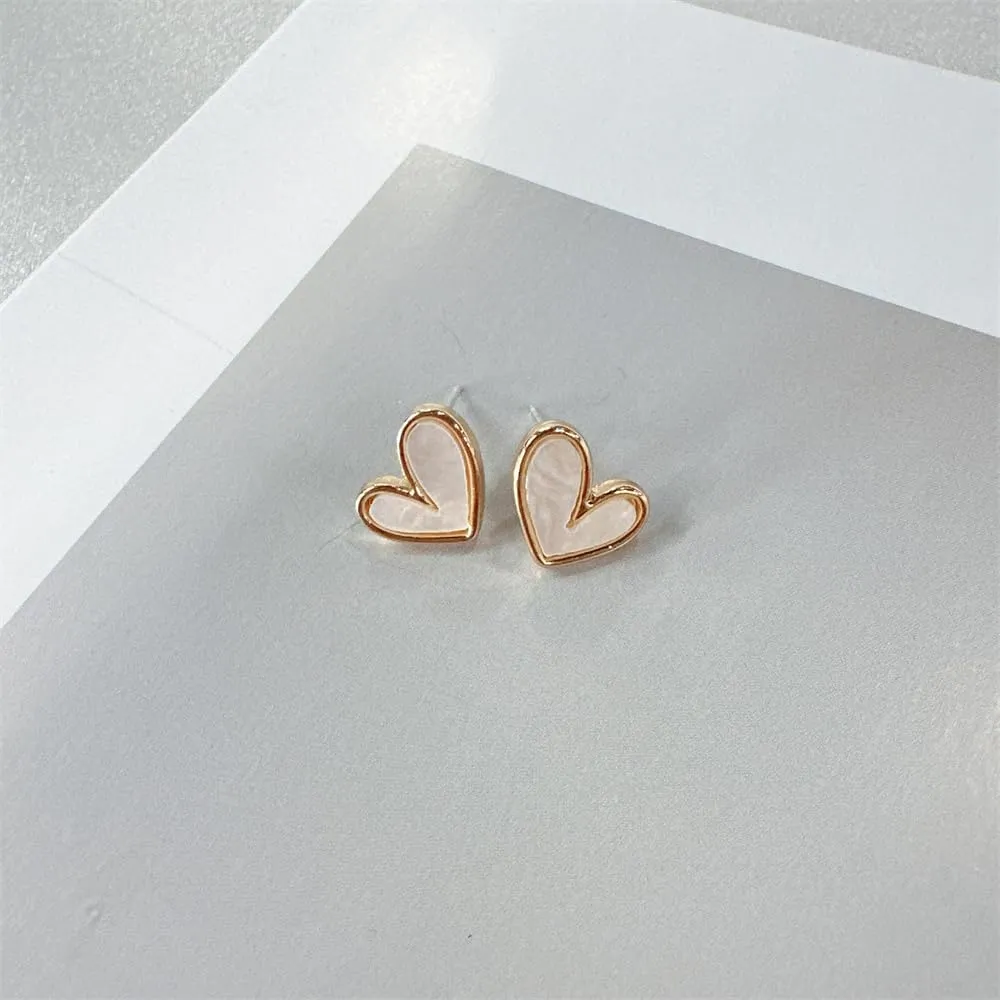 Heart Small Stud Earrings for Women Cute Gold Plated Sterling Silver Post Black/White/Red Enamel Heart Shaped Hypoallergenic Tiny Studs Fashion Minimalist Y2K Jewelry for Her
