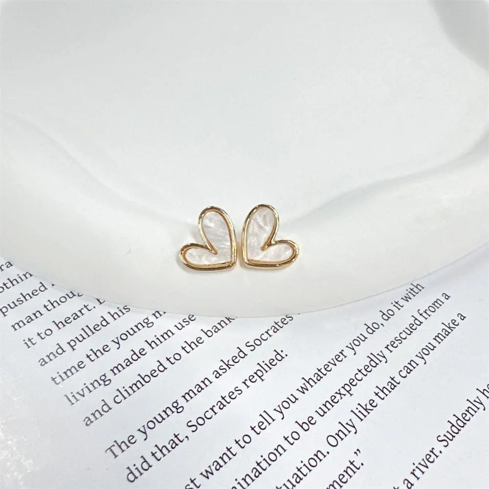 Heart Small Stud Earrings for Women Cute Gold Plated Sterling Silver Post Black/White/Red Enamel Heart Shaped Hypoallergenic Tiny Studs Fashion Minimalist Y2K Jewelry for Her