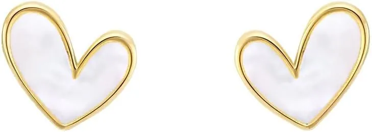 Heart Small Stud Earrings for Women Cute Gold Plated Sterling Silver Post Black/White/Red Enamel Heart Shaped Hypoallergenic Tiny Studs Fashion Minimalist Y2K Jewelry for Her