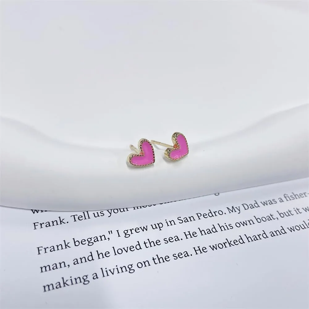 Heart Stud Earrings Cute Gold Plated Nickel Free Love Heart Colorful Enamel Studs Earring for Women Cartilage Piercing Post Hypoallergenic Fashion Jewelry Gifts 7mm*8mm
