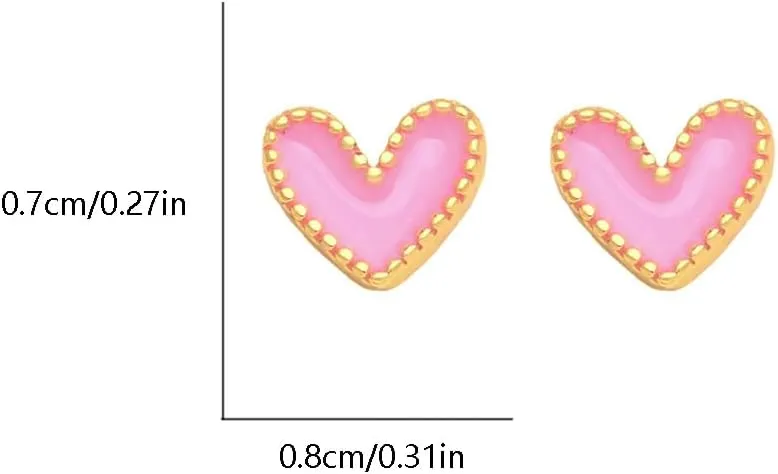 Heart Stud Earrings Cute Gold Plated Nickel Free Love Heart Colorful Enamel Studs Earring for Women Cartilage Piercing Post Hypoallergenic Fashion Jewelry Gifts 7mm*8mm