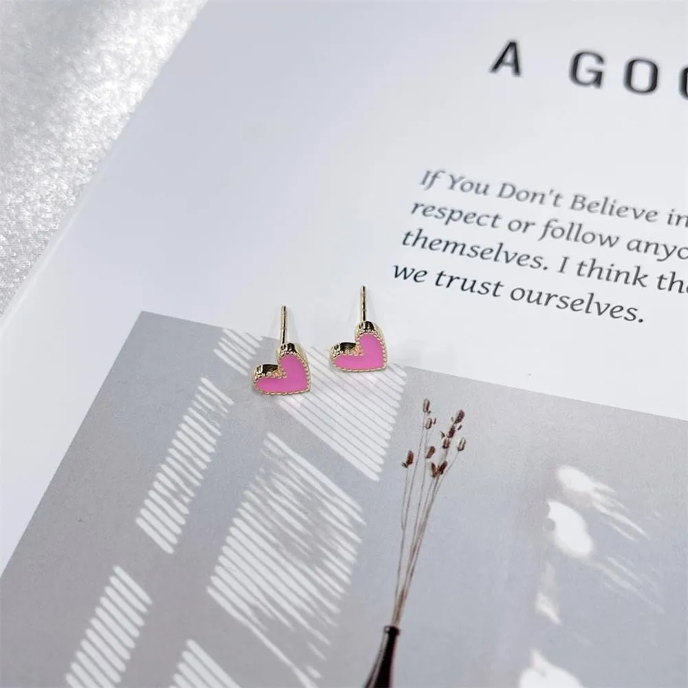 Heart Stud Earrings Cute Gold Plated Nickel Free Love Heart Colorful Enamel Studs Earring for Women Cartilage Piercing Post Hypoallergenic Fashion Jewelry Gifts 7mm*8mm