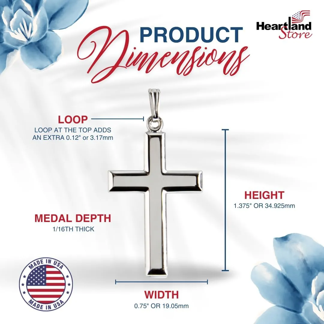 Heartland Store Sterling Silver Men's Cross Necklace - Made in USA, High Polish Pendant for Daily Wear and Meaningful Religious Present for Holidays and Special Occasions with Various Chain Sizes