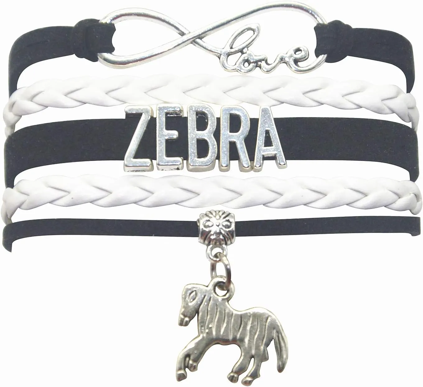 HHHbeauty Zebra Bracelet - Infinity Love Charm Bracelet For Women, Men, Zebra Lovers, Zebra Themed Gifts