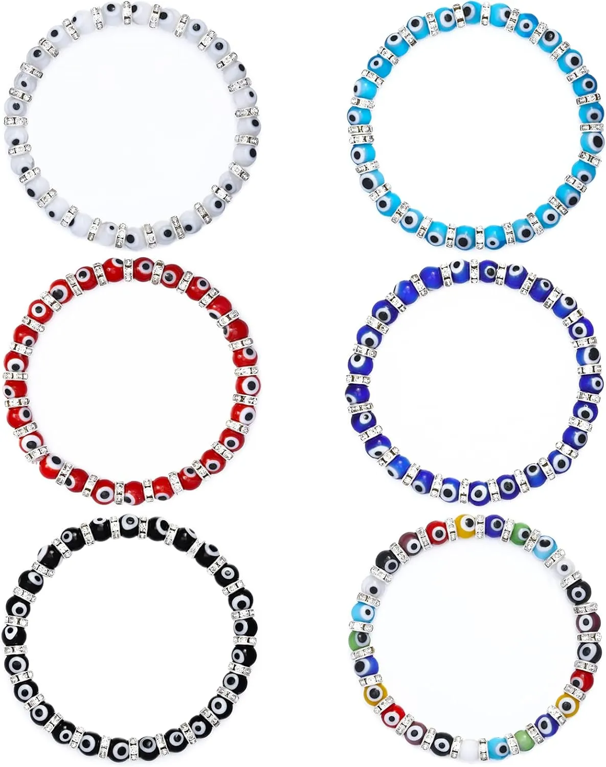 Hicarer 6 Pieces Evil Eye Bracelet Bracelets Turkish Glass Bead Jewelry Protection Amulet Lucky for Women Men