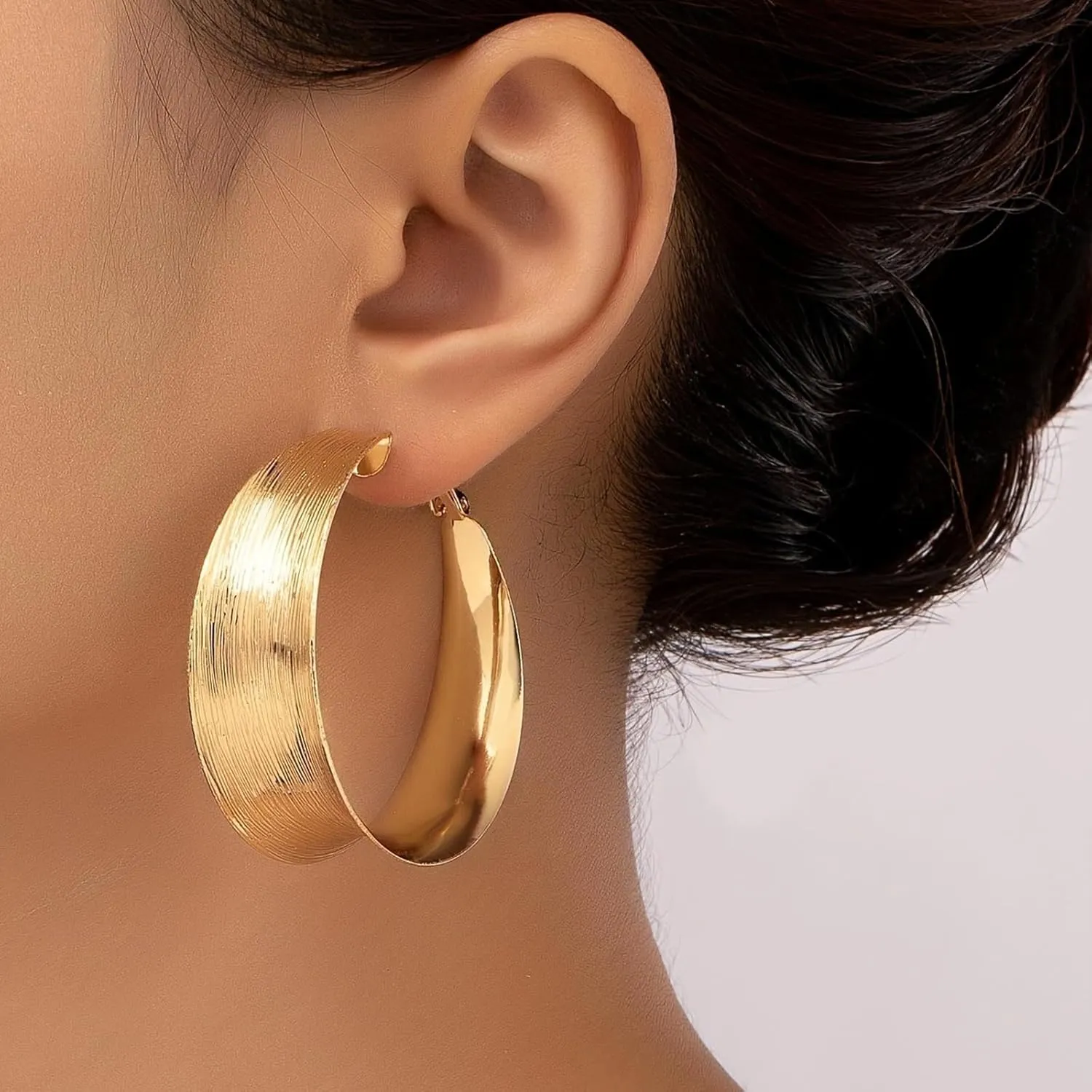 Hoop Earrings for Women Wide Hoop Earrings Large Big Flat Huggie Hoops Earrings Trendy Chunky Hoops Earrings Statement Earrings Jewelry for Women