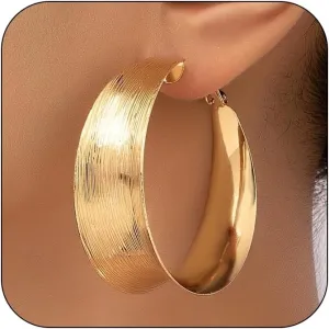 Hoop Earrings for Women Wide Hoop Earrings Large Big Flat Huggie Hoops Earrings Trendy Chunky Hoops Earrings Statement Earrings Jewelry for Women