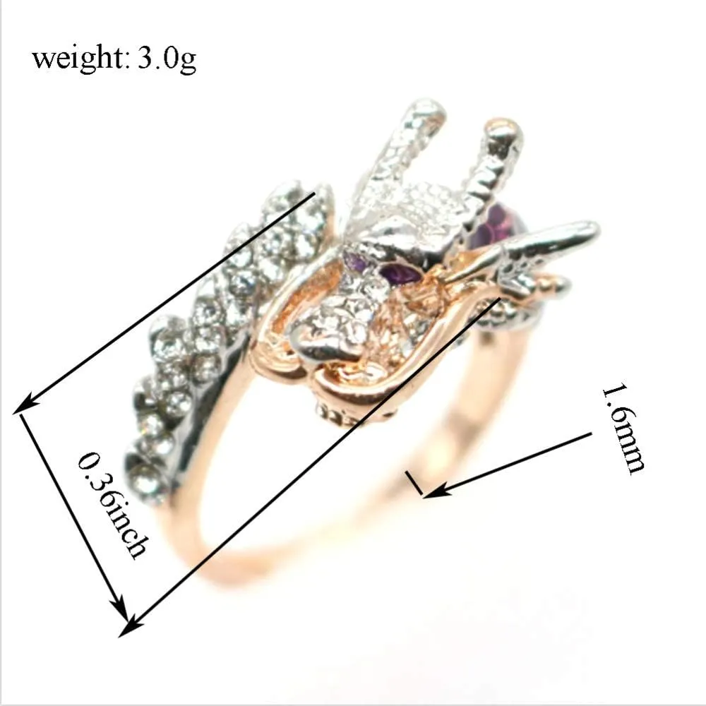 HSQYJ Dragon Ring Devil Tail Arrows Enamel Crystal Rings Gothic Dragon Engagement Anniversary Party Statement Rings Simple Fashion Creative Jewelry for Women Men Gift Plated Rose Gold