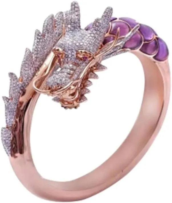 HSQYJ Dragon Ring Devil Tail Arrows Enamel Crystal Rings Gothic Dragon Engagement Anniversary Party Statement Rings Simple Fashion Creative Jewelry for Women Men Gift Plated Rose Gold