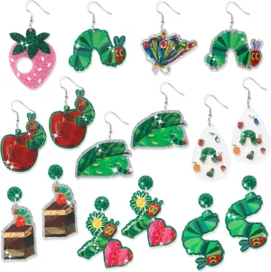 Hungry Caterpillar Drop Earrings - 8 Pairs Summer Cute Caterpillar Butterfly Sparkling Glitter Acrylic Drop Dangle Earrings, Funny Insect Ear Jewelry for Girls Women Teacher Aesthetic Gifts