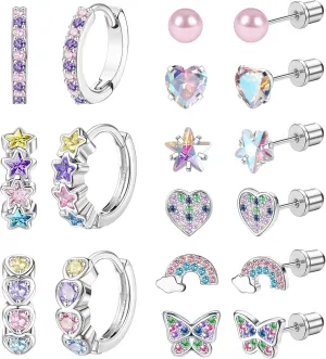 Hypoallergenic Earrings for Girls Women,Surgical Steel Screw Back Earrings for Little Girl Cute Kids Earrings Set for Sensitive Ears Screw back Stud Toddler Earring Set Kids Jewelry for Teen Girls