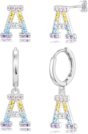 Hypoallergenic Earrings for Women Girls Sterling Silver 925-Littel Cute Kids Stud Hoop Initial Letter Dangle Earring Jewelry Present