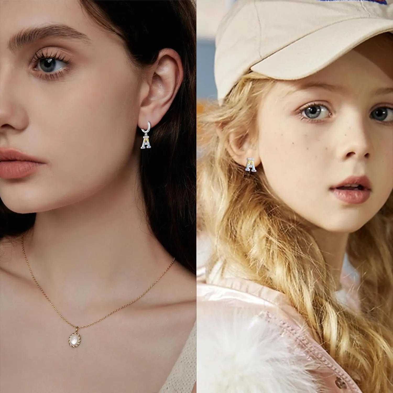 Hypoallergenic Earrings for Women Girls Sterling Silver 925-Littel Cute Kids Stud Hoop Initial Letter Dangle Earring Jewelry Present