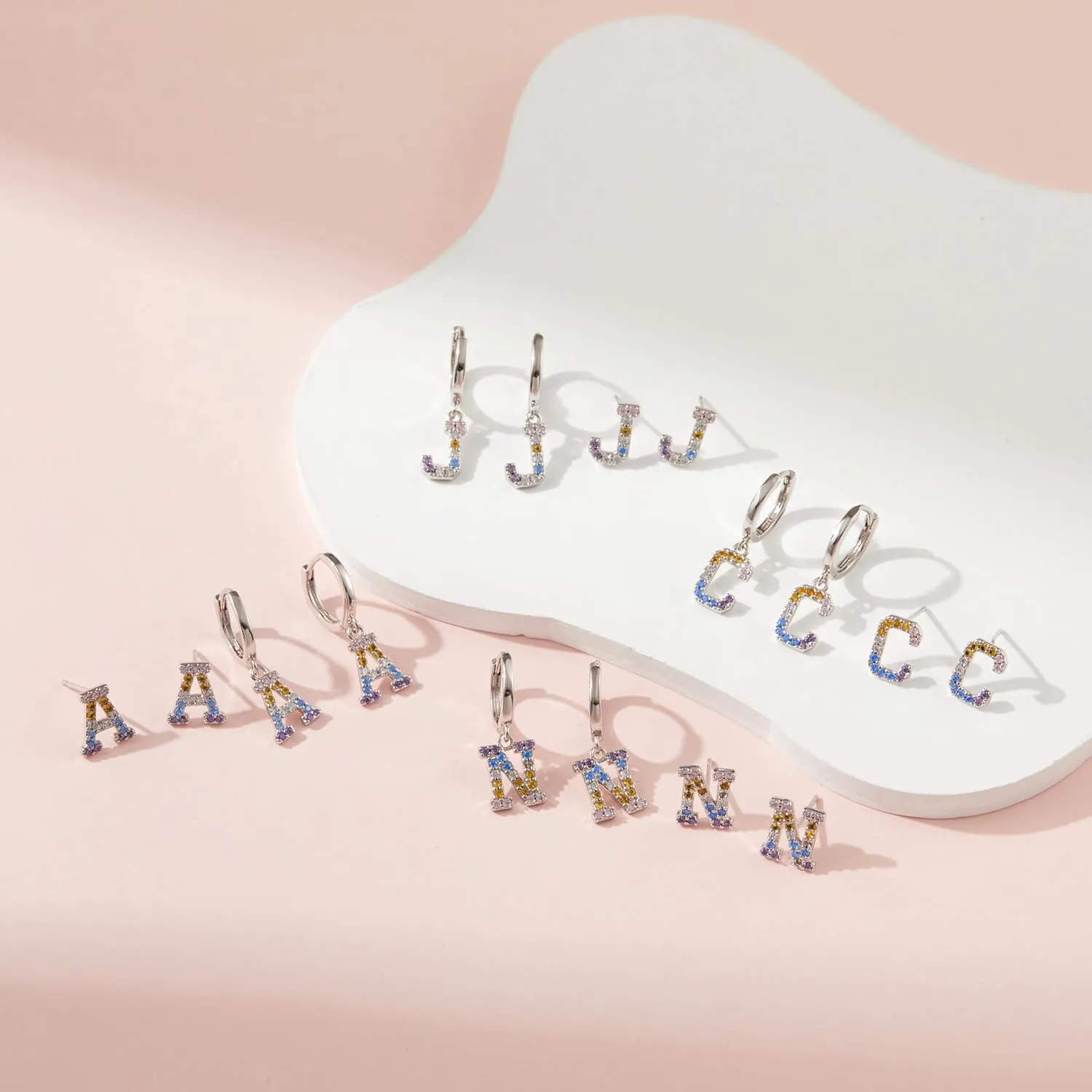 Hypoallergenic Earrings for Women Girls Sterling Silver 925-Littel Cute Kids Stud Hoop Initial Letter Dangle Earring Jewelry Present