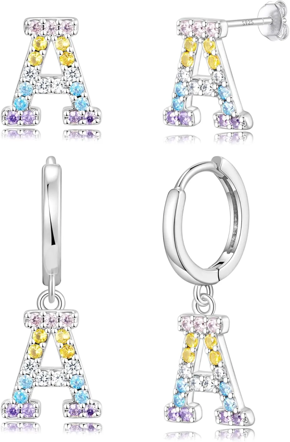 Hypoallergenic Earrings for Women Girls Sterling Silver 925-Littel Cute Kids Stud Hoop Initial Letter Dangle Earring Jewelry Present