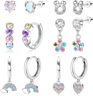 Hypoallergenic Screw Back Earrings for Girls - 316L Surgical Steel Stud Huggie Hoop Earrings for Sensitive Ears Cute Heart Butterfly Dangle Earrings Set for Women Multicolored 20G
