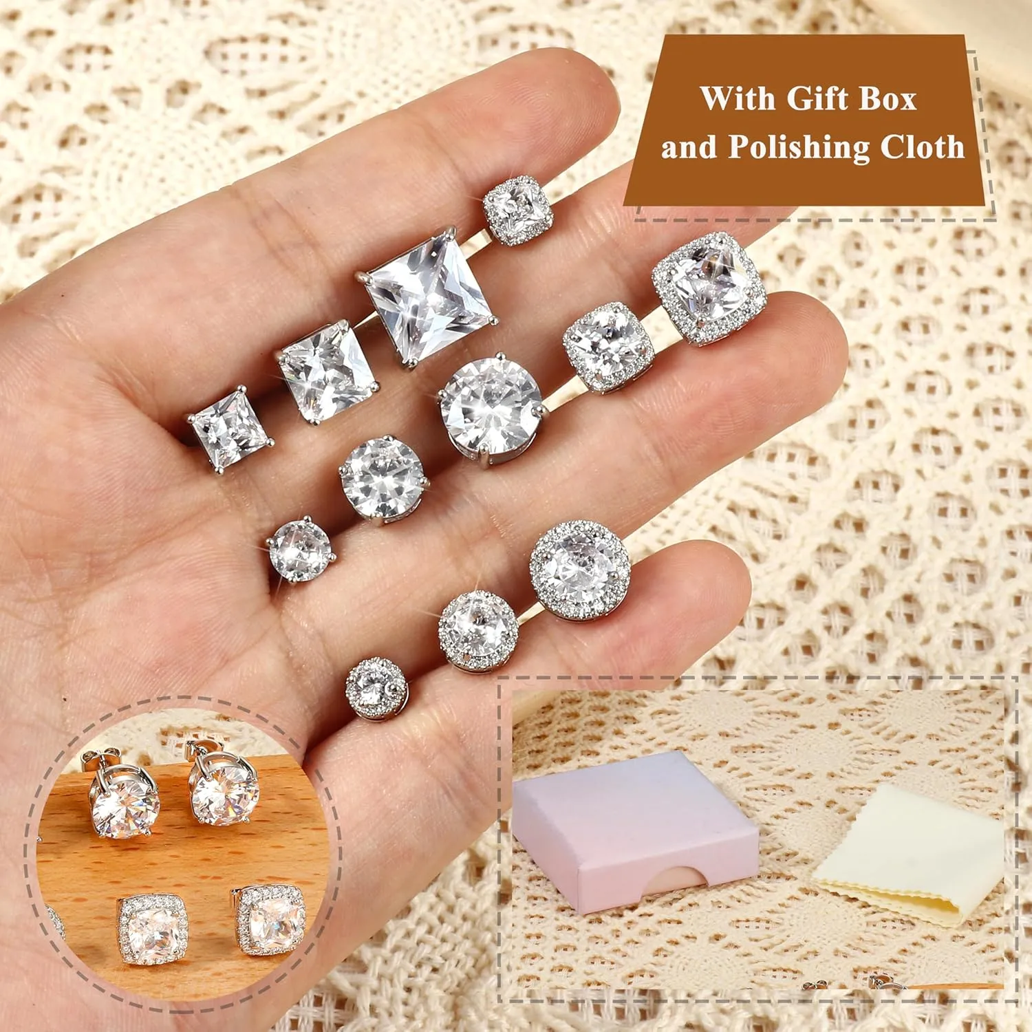 Hypoallergenic Stud Earrings for Women Men - 925 Sterling Silver Earrings for Sensitive Ears - 6/8/10mm Cubic Zirconia Earrings Studs-18K Gold Plated Simulated Diamond CZ Halo Earrings 2/4Pairs