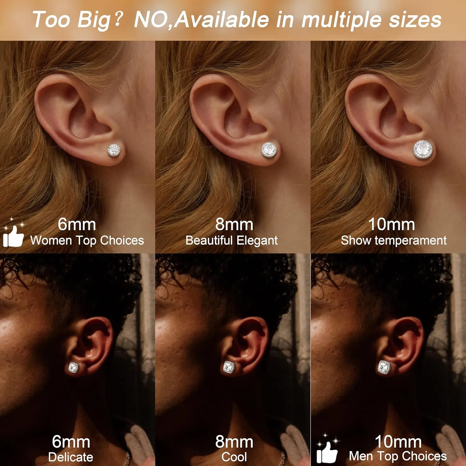 Hypoallergenic Stud Earrings for Women Men - 925 Sterling Silver Earrings for Sensitive Ears - 6/8/10mm Cubic Zirconia Earrings Studs-18K Gold Plated Simulated Diamond CZ Halo Earrings 2/4Pairs