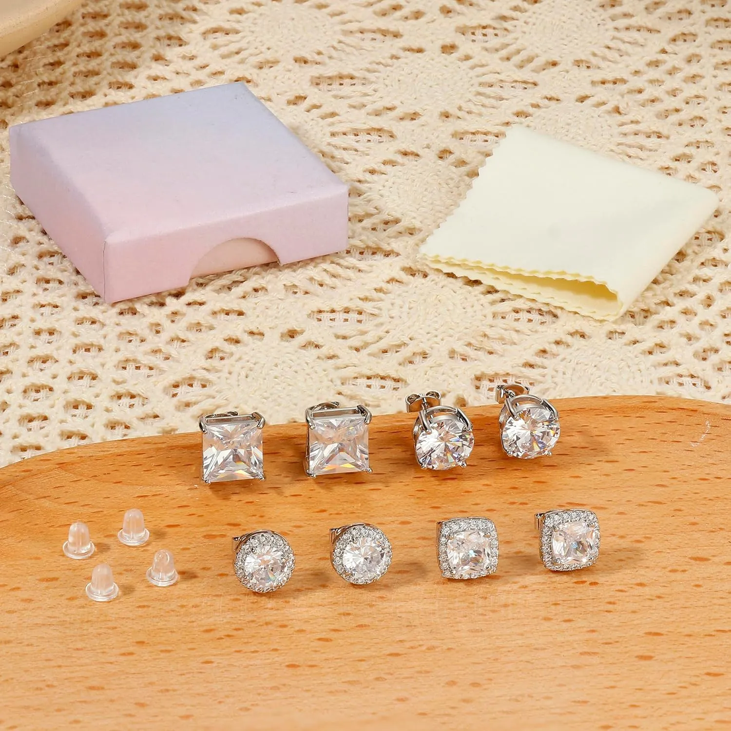 Hypoallergenic Stud Earrings for Women Men - 925 Sterling Silver Earrings for Sensitive Ears - 6/8/10mm Cubic Zirconia Earrings Studs-18K Gold Plated Simulated Diamond CZ Halo Earrings 2/4Pairs