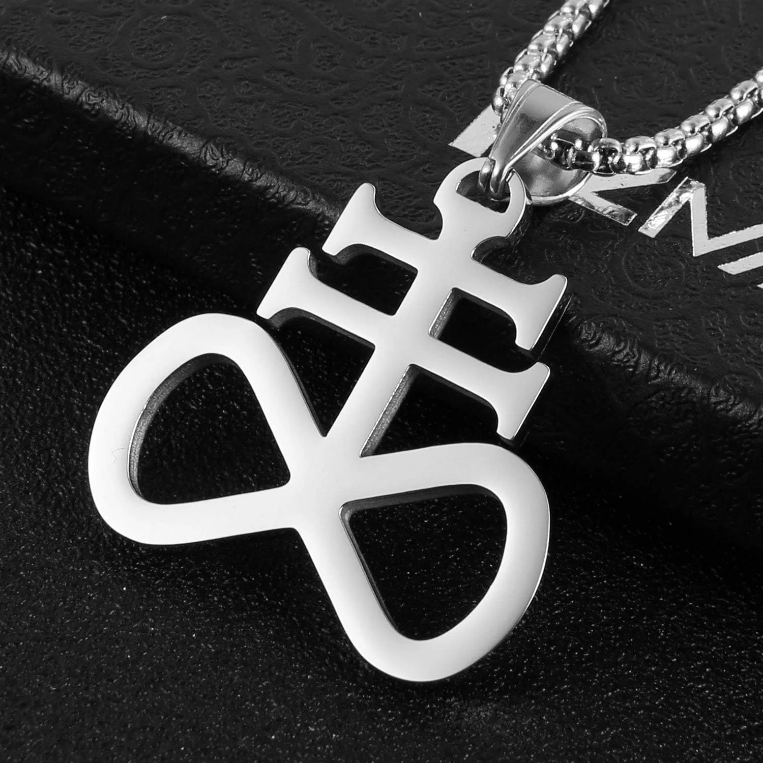 HZMAN Unisex Stainless Steel Church of Satan Satanic Leviathan Cross Pendant Necklace,Religions Jewelry