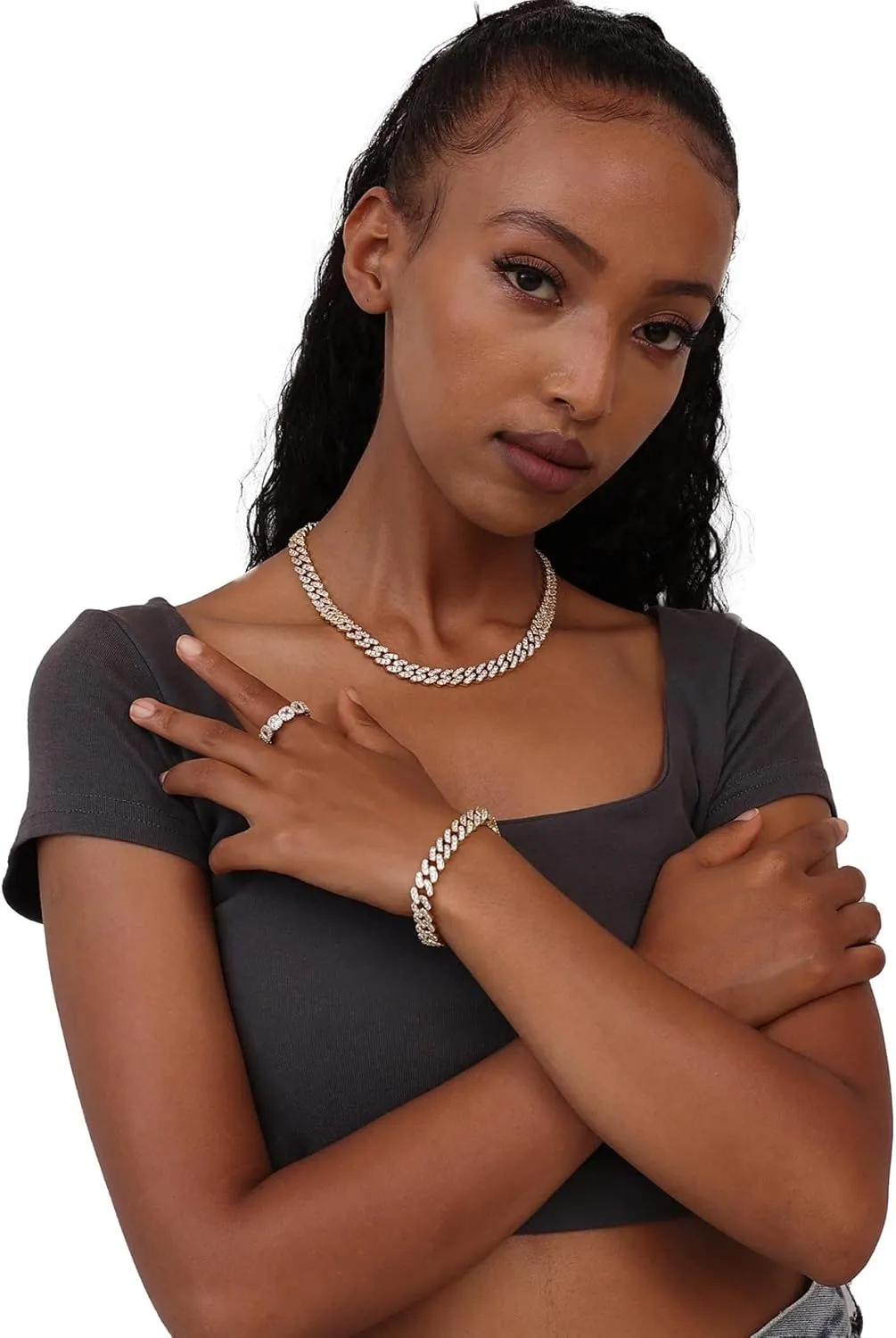 Iced Classic Spring Clasps 9mm Cuban Link Chain Necklace/Bracelet, Everlasting Shine 14k Gold/Silver Plated Diamond Choker, Prong-Setting 5A Cubic Zirconia Hip Hop Jewelry For Men Women with Gift Box