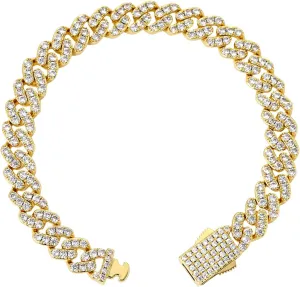 Iced Classic Spring Clasps 9mm Cuban Link Chain Necklace/Bracelet, Everlasting Shine 14k Gold/Silver Plated Diamond Choker, Prong-Setting 5A Cubic Zirconia Hip Hop Jewelry For Men Women with Gift Box