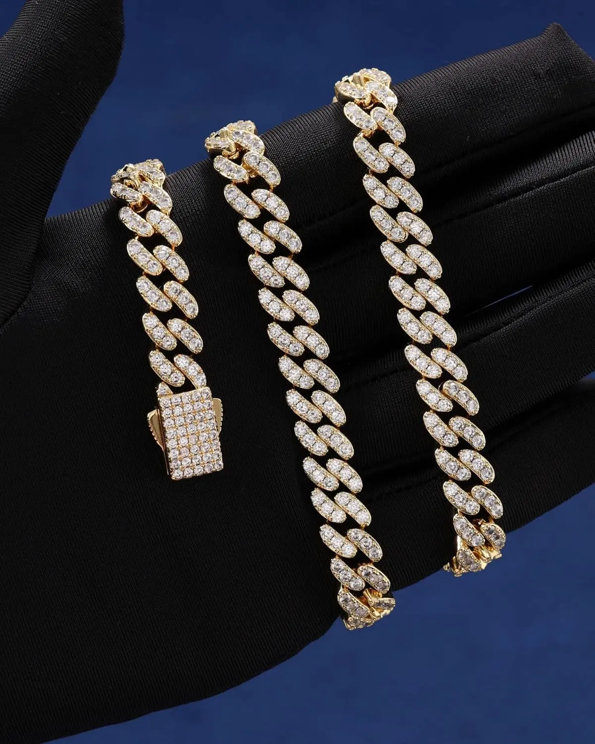 Iced Classic Spring Clasps 9mm Cuban Link Chain Necklace/Bracelet, Everlasting Shine 14k Gold/Silver Plated Diamond Choker, Prong-Setting 5A Cubic Zirconia Hip Hop Jewelry For Men Women with Gift Box