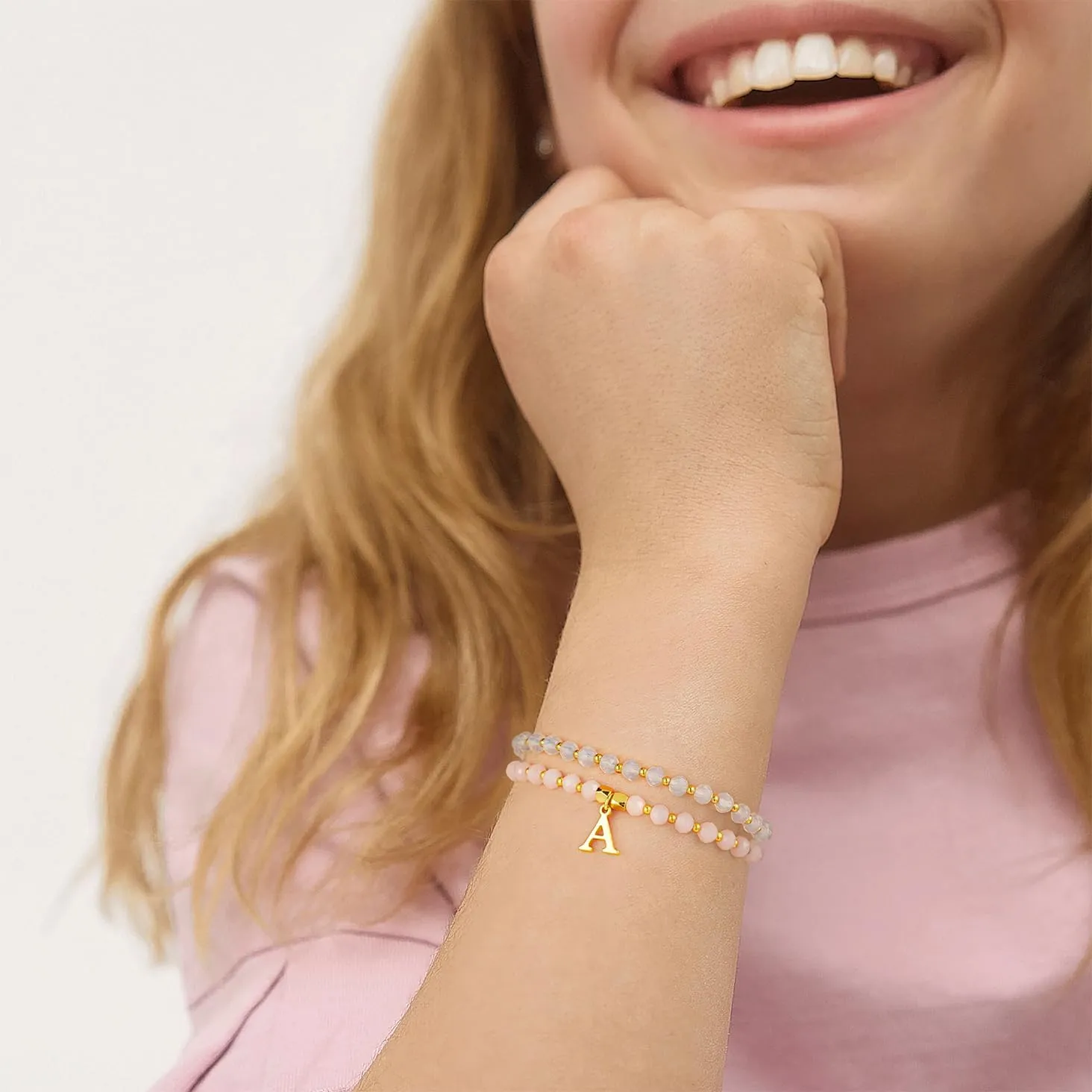 IEFWELL Initial Bracelets for Women - 4Pcs Crystle Bracelets Pink/Blue/White/Green Crystals Beaded Bracelet Dainty Small Jewelry, Colorful Letter A-Z Bracelet for Girls Teen Girls Kids Toddler