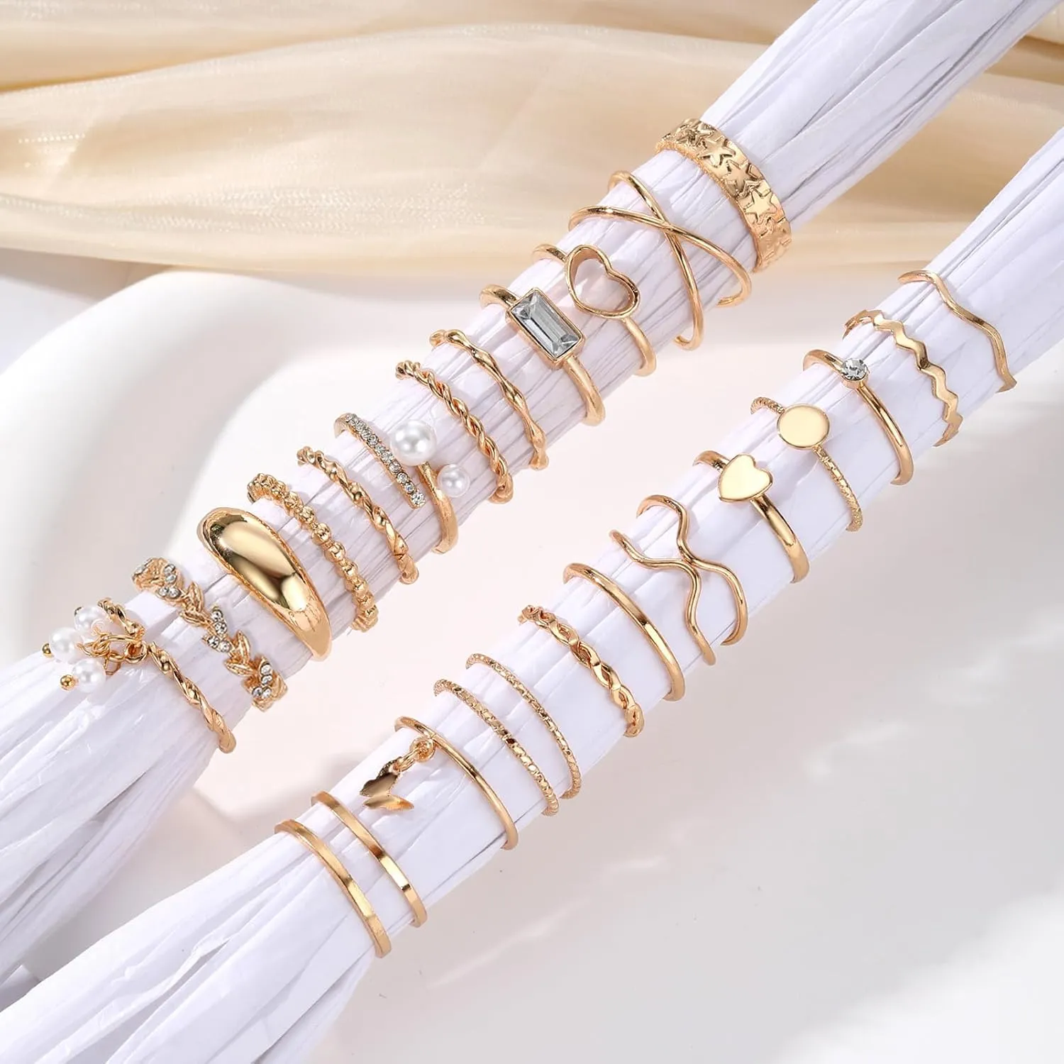 IFKM 51 Pcs Gold Knuckle Rings Set For Women Girls Vintage Stackable Joint Finger Midi Rings Dainty Cubic Zirconia Crystal Simple Twist Hollow Cute Rings Pack Jewelry Gift