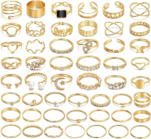 IFKM 51 Pcs Gold Knuckle Rings Set For Women Vintage Stackable Joint Finger Midi Rings Dainty Cubic Zirconia Crystal Simple Twist Hollow Cute Rings Pack Jewelry Gift