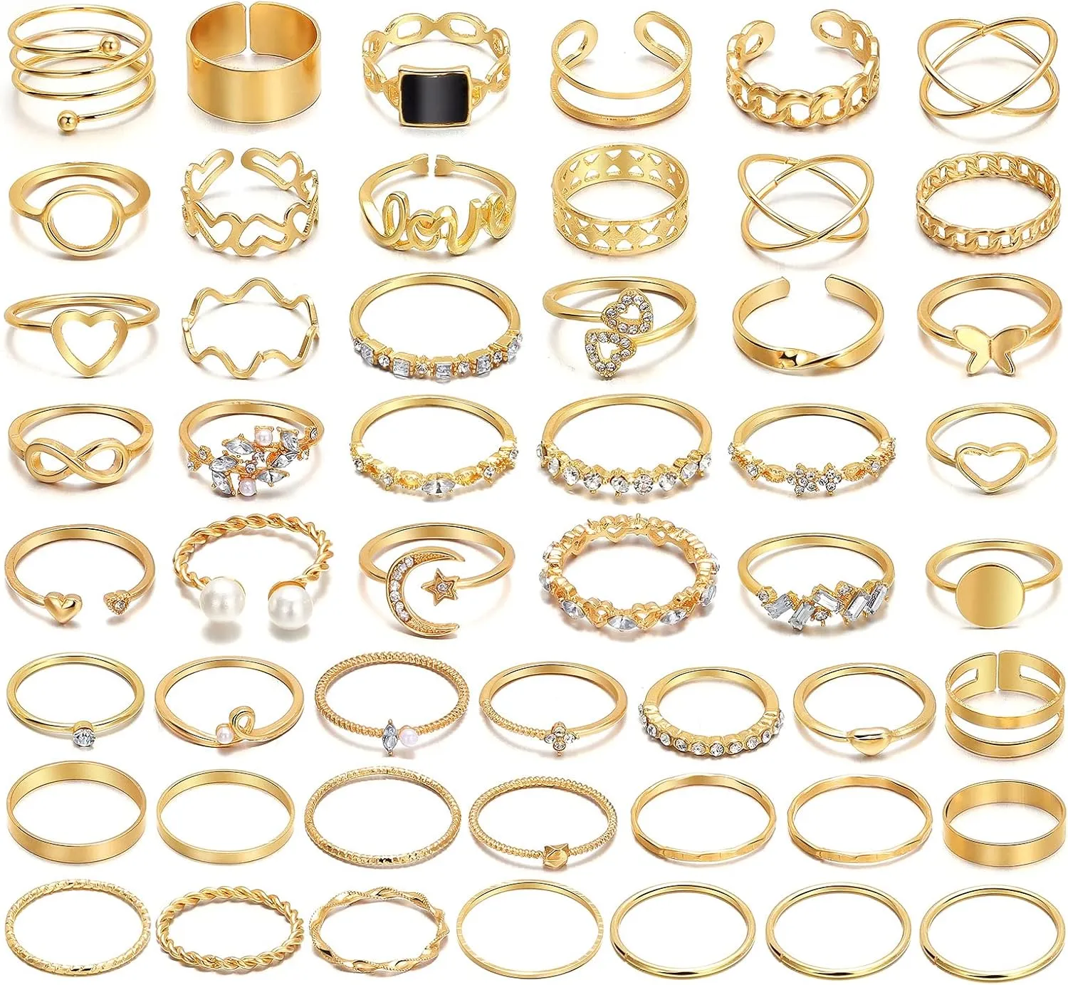 IFKM 51 Pcs Gold Knuckle Rings Set For Women Vintage Stackable Joint Finger Midi Rings Dainty Cubic Zirconia Crystal Simple Twist Hollow Cute Rings Pack Jewelry Gift